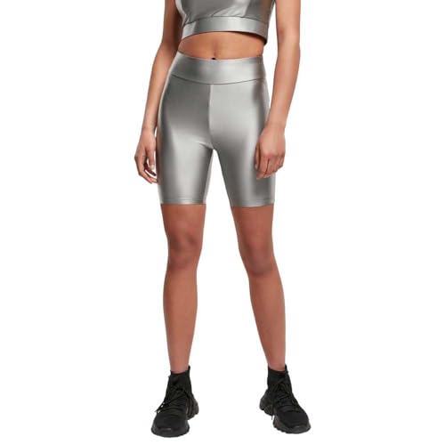 Urban Classics Damen Ladies Highwaist Shiny Metallic Cycle Shorts darksilver XS Urban Classics Damen Ladies Highwaist Shiny Metallic Cycle Shorts darksilver XS von Urban Classics