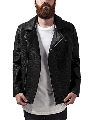 Urban Classics Herren Leather Imitation Biker Jacket Jacke, Schwarz (Black 7), X-Large (Herstellergröße: XL) von Urban Classics