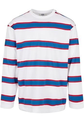 Urban Classics Herren Light Stripe Oversized LS T-Shirt, White/sportyblue, L von Urban Classics