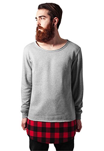 Urban Classics Herren Long Flanell Bottom Open Edge Crewneck Sweatshirt, Gry/blk/red, L von Urban Classics