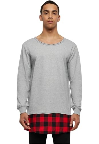 Urban Classics Herren Sweatshirt Long Flanell Bottom Open Edge Crewneck, Gr. Large, Mehrfarbig (Gry/blk/red 736) von Urban Classics