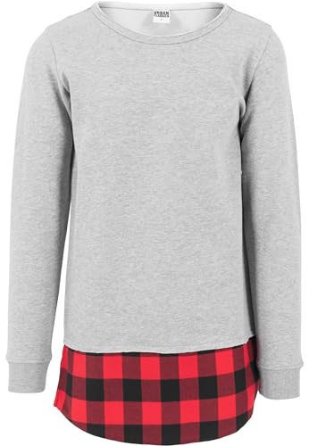 Urban Classics Herren Long Flanell Bottom Open Edge Crewneck Sweatshirt, Mehrfarbig (Gry/blk/red 736), X-Large von Urban Classics