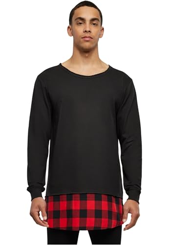 Urban Classics Herren Long Flanell Bottom Open Edge Crewneck Sweatshirt, Mehrfarbig (blk/red 702), Small von Urban Classics