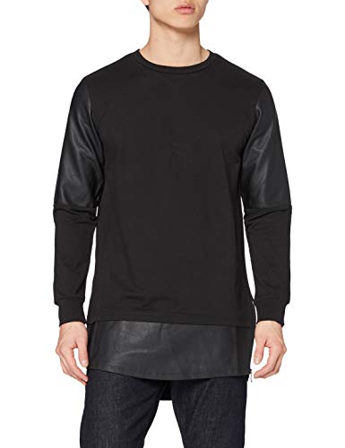 Urban Classics Herren Long Zipped Leather Imitation Crewneck Sweatshirt, Schwarz (Blk/Blk 17), M EU von Urban Classics