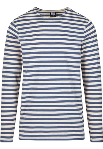 Urban Classics Herren T-Shirt Regular Stripe LS, Langarm T-Shirt mit Querstreifenmuster für Männer, whitesand/vintageblue, M von Urban Classics