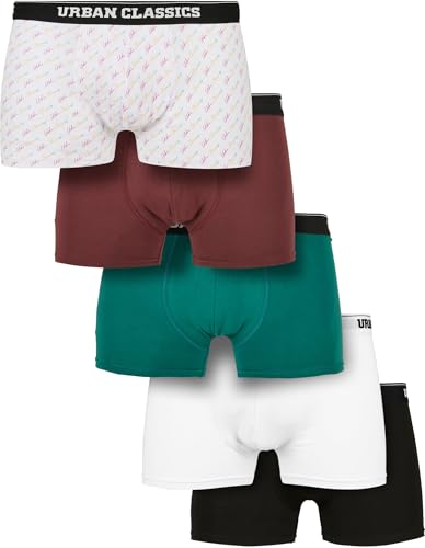 Urban Classics Herren Organic Boxer Shorts 5-Pack Boxershorts, scrpt clrfl+chry+trgrn+wht+blk, L von Urban Classics