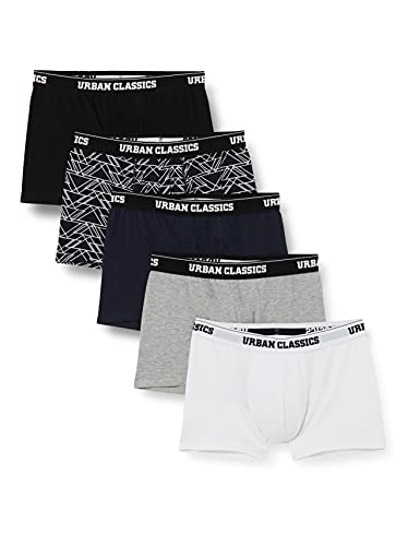 Urban Classics Herren Organic Boxer Shorts 5-Pack Boxershorts, tron AOP+White+Grey+Navy+Black, S von Urban Classics