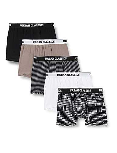 Urban Classics Herren TB4417-Organic Boxer Shorts 5-Pack Unterwäsche, m.stripeaop+m.AOP+blk+asp+wht, S von Urban Classics