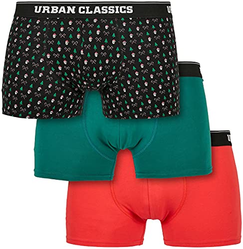 Urban Classics Herren Organic X-Mas Boxer Shorts 3-Pack Boxershorts, Nicolaus AOP+treegreen+popred, 4XL von Urban Classics