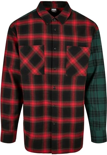 Urban Classics Herren Oversized Mix Check Shirt Hemd, Black/red/Green, 5XL von Urban Classics