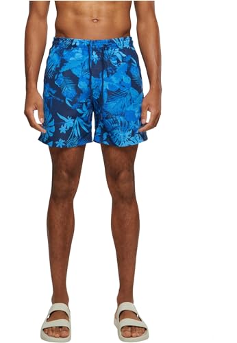 Urban Classics Herren Badehose Pattern Swim Shorts, Herren Badeshorts mit Muster, erhältlich in vielen Farbvarianten, Blue Flower, XXL von Urban Classics