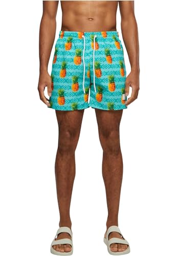 Urban Classics Herren Badehose Pattern Swim Shorts, Herren Badeshorts mit Muster, erhältlich in vielen Farbvarianten, Pineapple AOP, 5XL von Urban Classics