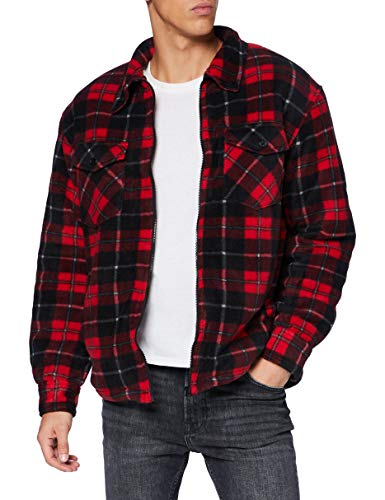 Urban Classics Herren Plaid Teddy Lined Shirt Jacket Jacken, red/Black, M von Urban Classics