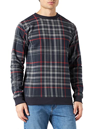 Urban Classics Herren Pullover All-Over-Print Check Crewneck Sweatshirt, Mehrfarbig (Midnight/Firered 02369), Large (Herstellergröße: L) von Urban Classics