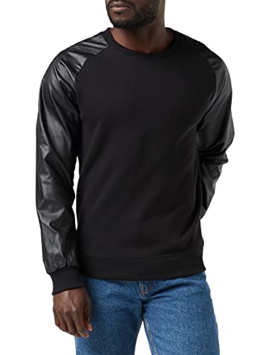 Urban Classics Herren Raglan Leather Imitation Crew Pullover, Schwarz (Blk/Blk 00017), L EU von Urban Classics