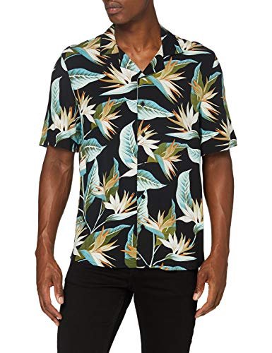 Urban Classics Herren Resort Hawaii-Hemd T-Shirt, Black/Blossom, XXL von Urban Classics