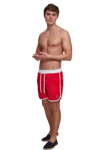 Urban Classics Herren Badehose Retro Swimshorts, Retro Badehose für Männer, mit Kordelzug, firered/white, XXL von Urban Classics