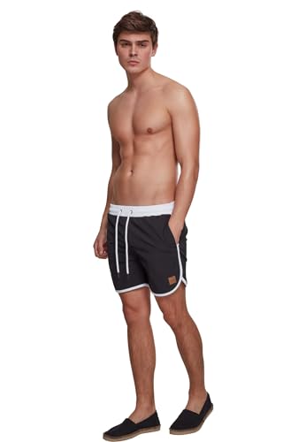 Urban Classics Herren Badehose Retro Swimshorts, Retro Badehose für Männer, mit Kordelzug, blk/wht, M von Urban Classics