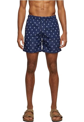 Urban Classics Herren Badehose Pattern Swim Shorts, Herren Badeshorts mit Muster, erhältlich in vielen Farbvarianten, Anchor/navy, L von Urban Classics