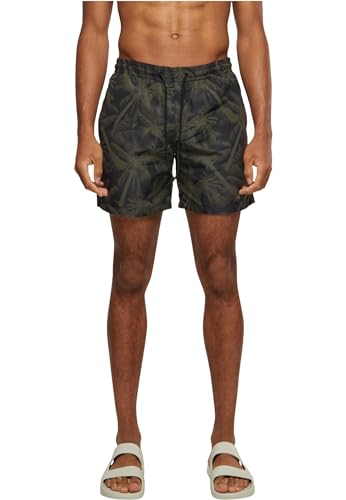 Urban Classics Herren Badehose Pattern Swim Shorts, Herren Badeshorts mit Muster, erhältlich in vielen Farbvarianten, Palm/olive, M von Urban Classics