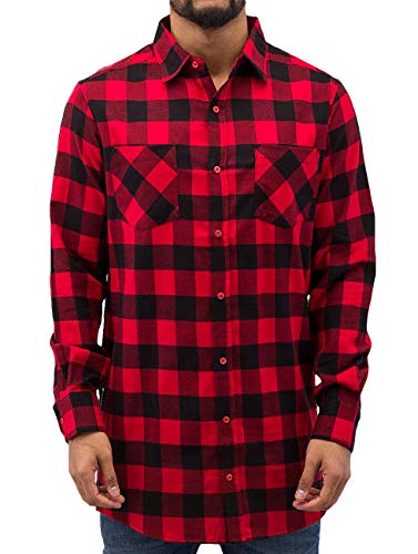 Urban Classics Herren Side-Zip Long Checked Flanell Shirt Freizeithemd, Multicoloured (Blk/red 00044), S von Urban Classics