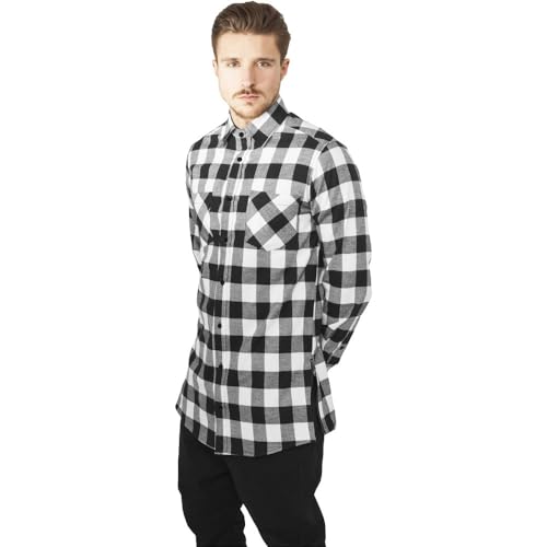 Urban Classics Herren Side-Zip Long Checked Flanell Shirt Freizeithemd, Multicoloured (Blk/wht 00050), S von Urban Classics