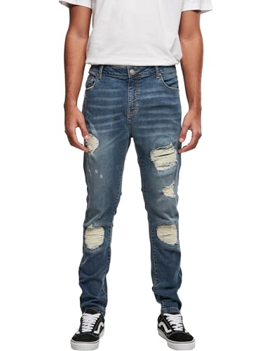 Urban Classics Herren Slim Fit Jeans Hose, Blue Heavy Destroyed Washed, 29/32 von Urban Classics