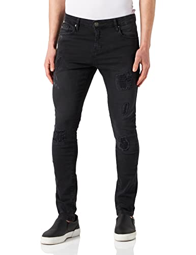 Urban Classics Herren Slim Fit Jeans Hose, realblk Heavy Destroyed Washed, 28/32 von Urban Classics