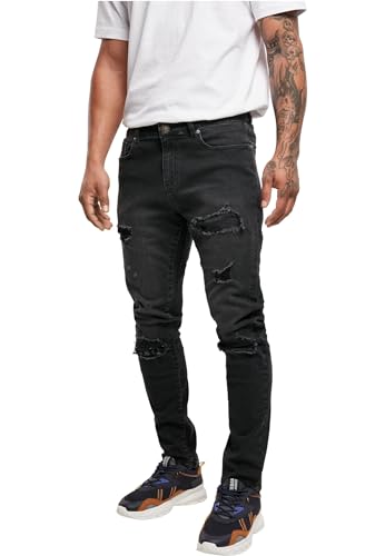 Urban Classics Herren Slim Fit Jeans Hose, realblk Heavy Destroyed Washed, 30/32 von Urban Classics