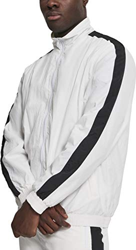 Urban Classics Herren Striped Sleeve Crinkle Track Jacket, Weiß (Wht/Blk 00224), M von Urban Classics