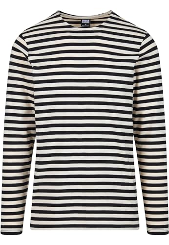 Urban Classics Herren T-Shirt Regular Stripe LS, Langarm T-Shirt mit Querstreifenmuster für Männer, whitesand/Black, M von Urban Classics