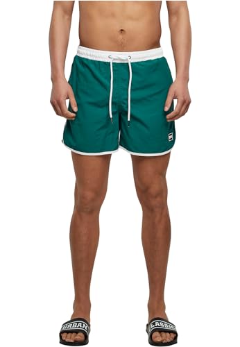 Urban Classics Herren Badehose Retro Swimshorts, Retro Badehose für Männer, mit Kordelzug, white/green, 3XL von Urban Classics