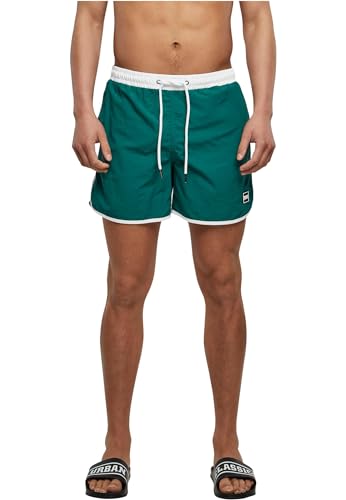 Urban Classics Herren Badehose Retro Swimshorts, Retro Badehose für Männer, mit Kordelzug, white/green, M von Urban Classics