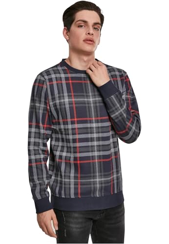 Urban Classics Herren TB3178-AOP Check Crew Sweatshirt, Mehrfarbig (Midnight/Firered 02369), M von Urban Classics