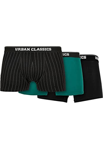 Urban Classics Organic Boxer Shorts 3-Pack – Herren Boxershorts aus Bio-Baumwolle mit Elastikbund und Branding, komfortable Passform, Pinstripe AOP+Black+treegreen, 5XL von Urban Classics