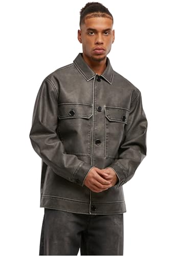 Urban Classics Herren Übergangsjacke Synthetic Vintage Leather Shirt Jacket, Herren Kunstlederjacke mit Brusttaschen, Größen S - XXL von Urban Classics