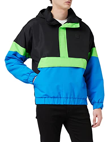 Urban Classics Herren Windbreaker 3-Tone Neon Mix Pull Over Jacket Jacke, Mehrfarbig (Black/cobaltblue 02376), X-Small (Herstellergröße: XS) von Urban Classics