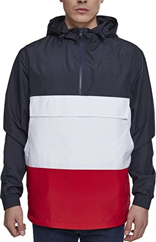 Urban Classics Herren Windbreaker Color Block Pull-Over Jacket, leichte Streetwear Schlupfjacke, Überziehjacke für Frühjahr und Herbst - Farbe navy/fire red/white, Größe M von Urban Classics