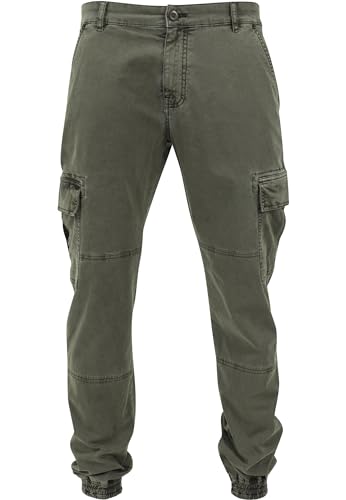 Urban Classics Herren und Jungen Cargohose Washed Cargo Twill Jogging Pants, Rangerhose mit aufgesetzten Seitentaschen, olive, Größe W30 von Urban Classics