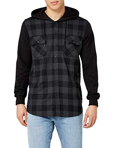 Urban Classics Hooded Checked Flanell Sweat Sleeve Shirt Männer Flanellhemd schwarz/grau 4XL von Urban Classics