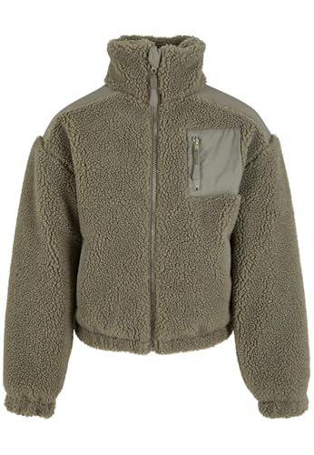 Urban Classics Kinder Winterjacke Girls Sherpa Mix Jacket, Mädchen Sherpa Fleecejacke mit durchgehendem Reißverschluss, Größen 110/116-158/164 von Urban Classics