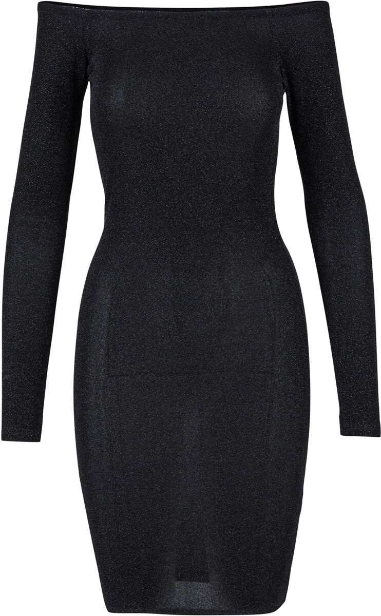 Urban Classics Kleid knielang - Ladies Off Shoulder Longsleeve Glitter Dress - XS bis L - für Damen - Größe L - schwarz von Urban Classics