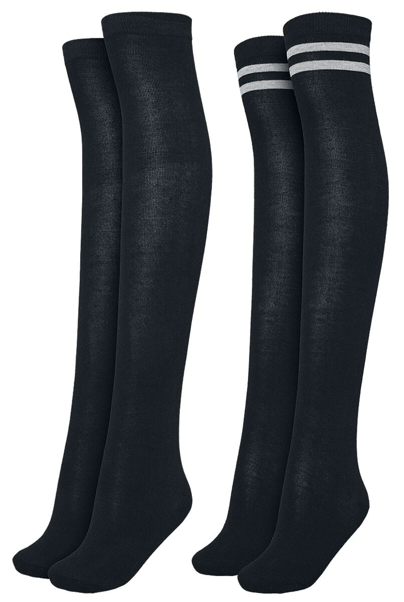 Urban Classics Kniestrümpfe - Ladies Overknee Socks 2-Pack - EU36-39 bis EU40-42 - für Damen - Größe EU 40-42 - schwarz/schwarz-grau von Urban Classics