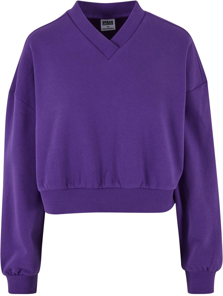 Urban Classics Ladies Cropped V-Neck Sweatshirt lila in S von Urban Classics