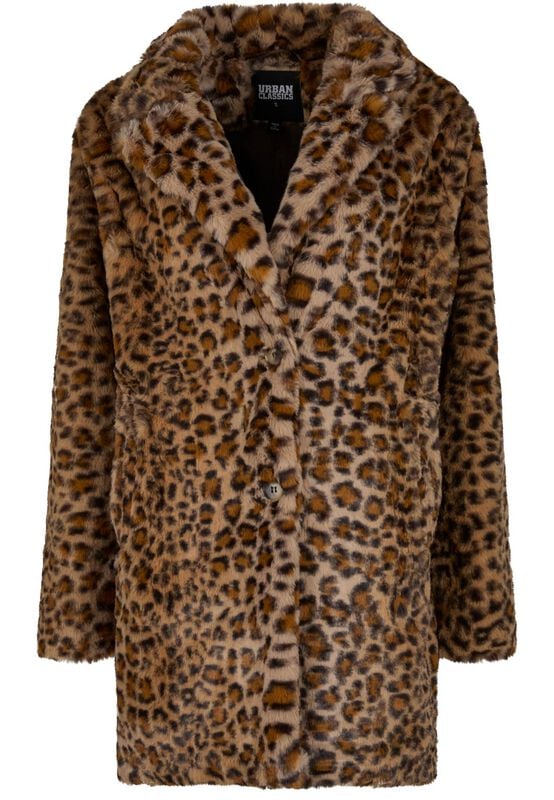 Urban Classics Ladies Oversized Faux Fur Leo Coat Mantel leopard in M von Urban Classics