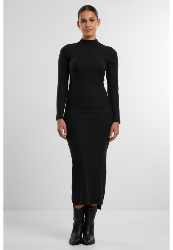 Urban Classics Ladies Rib Longlseeve Mockneck Dress Mittellanges Kleid schwarz in XL von Urban Classics