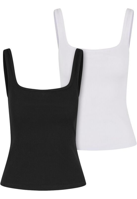 Urban Classics Ladies Wide Neck Rib Top 2-Pack Top schwarz weiß in M von Urban Classics