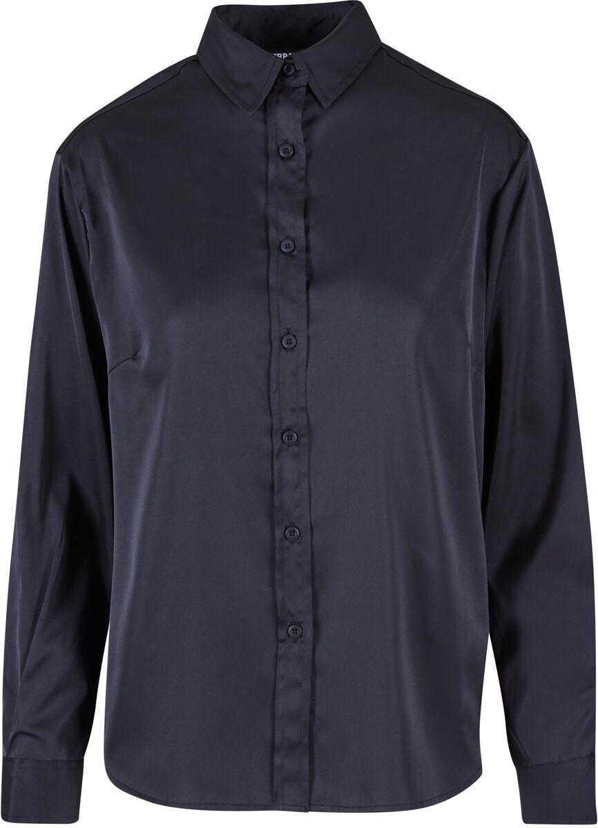 Urban Classics Langarmhemd - Ladies Satin Shirt - XS bis 3XL - für Damen - Größe L - schwarz von Urban Classics