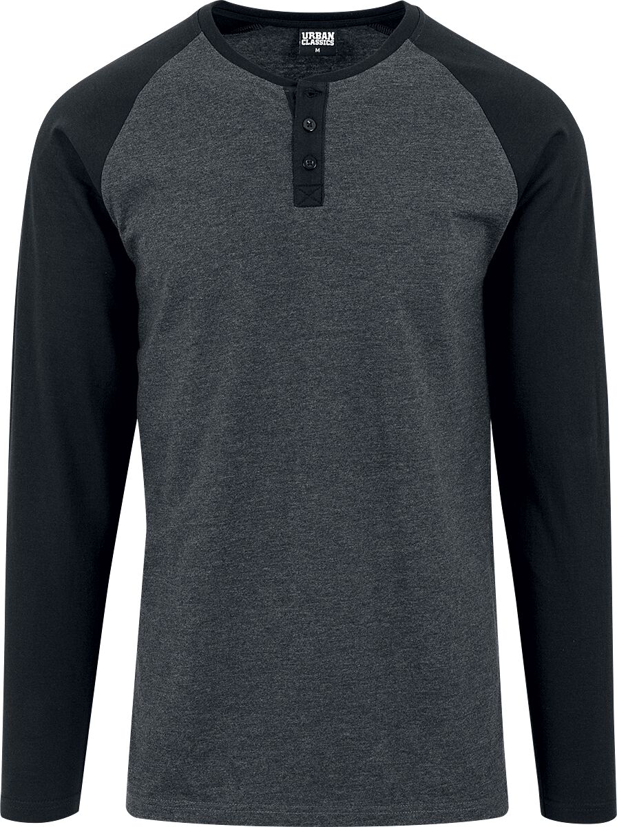 Urban Classics Langarmshirt - Contrast Raglan Henley L/S - S bis XXL - für Männer - Größe L - charcoal/schwarz von Urban Classics