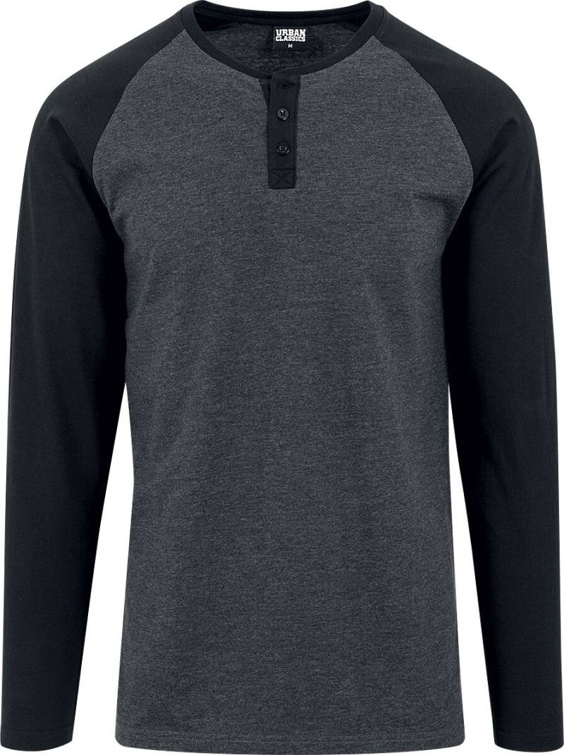 Urban Classics Langarmshirt - Contrast Raglan Henley L/S - S bis XXL - für Männer - Größe S - charcoal/schwarz von Urban Classics